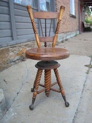   Back American Victorian Twisted Claw & Ball Foot Swivel Piano Stool