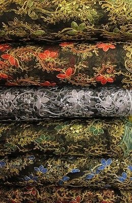 Beautiful embroidery fabric on black mesh background ,Fancy lace 