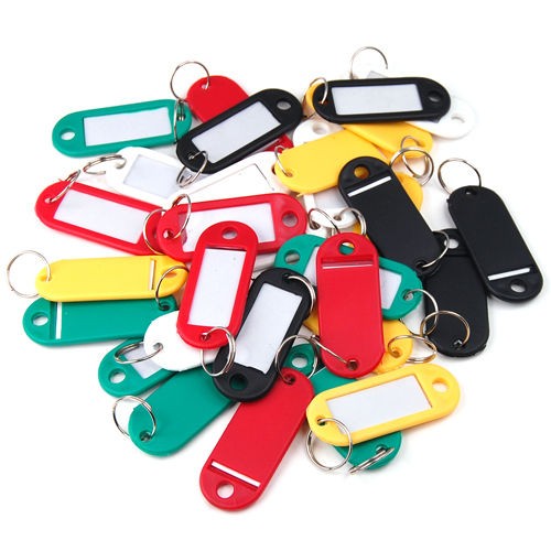 50/100PCS Plastic Key Ring ID Tags Name Card Label Language Fob Split 