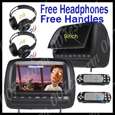 Dual Twin 9 In Car Headrest DVD Player Monitor Sony Lens USB SD Port 