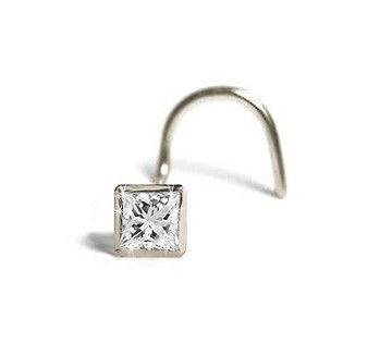 Princess Cut Square Diamond Nose Stud 7pt in Platinum