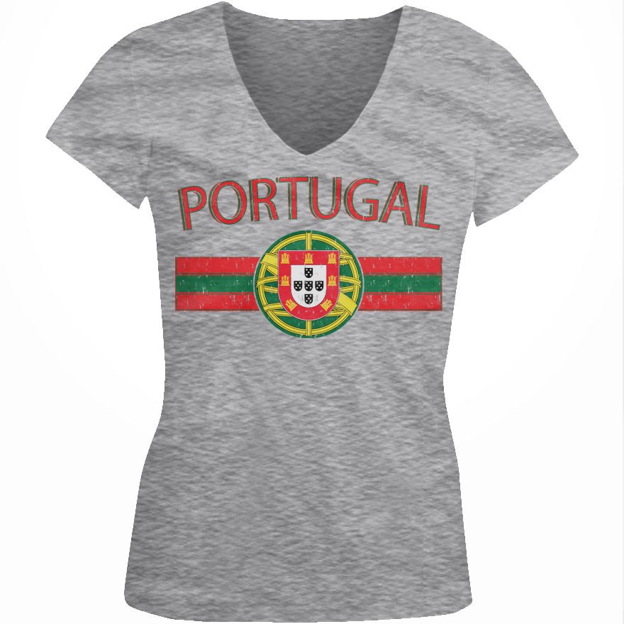 Distressed Portugal Flag Stipe Portuguese Olympics Girls Junior V Neck 