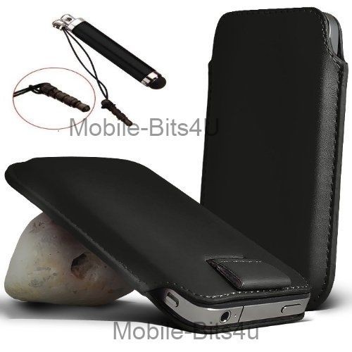 Black PU Leather Pull Tab & Mini Retractable Stylus Pen for Various 