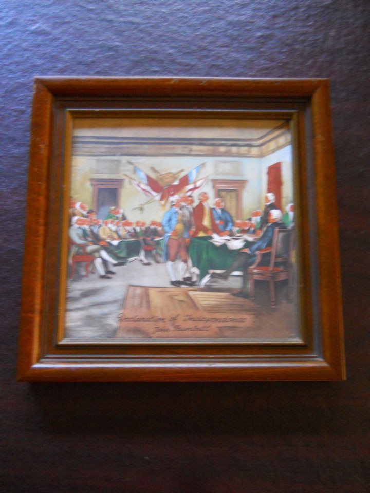 VINTAGE DECLARATION OF INDEPENDENCE JOHN TRUMBULL WOOD FRAMED CERAMIC 