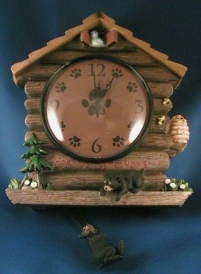   HOUSE CLOCK Wall Hanging Battery Cubs NEW Cuckoo Wildlife Pendulum