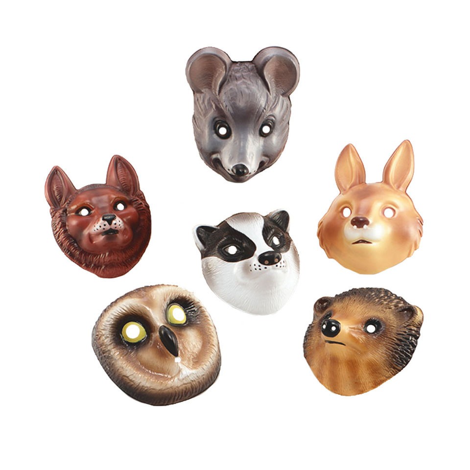   ANIMAL 6 MASK SET VALUE FANCY DRESS UP ACCESSORY MOUSE FOX RABBIT OWL