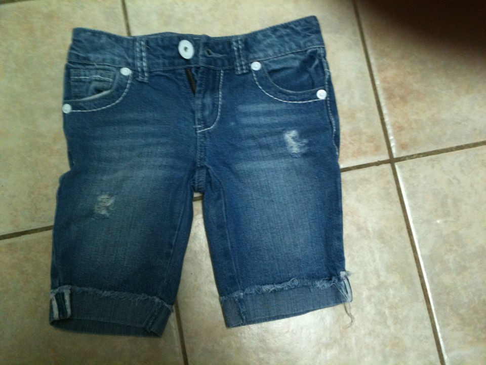 GIRLS SIZE 6X RALPH LAUREN BLUE DENIM JEANS RIPPED CAPRI PANTS 