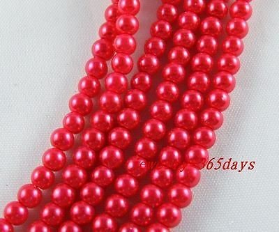 200pcs Painted Glass Pearl Red Spacer Beads 4mm