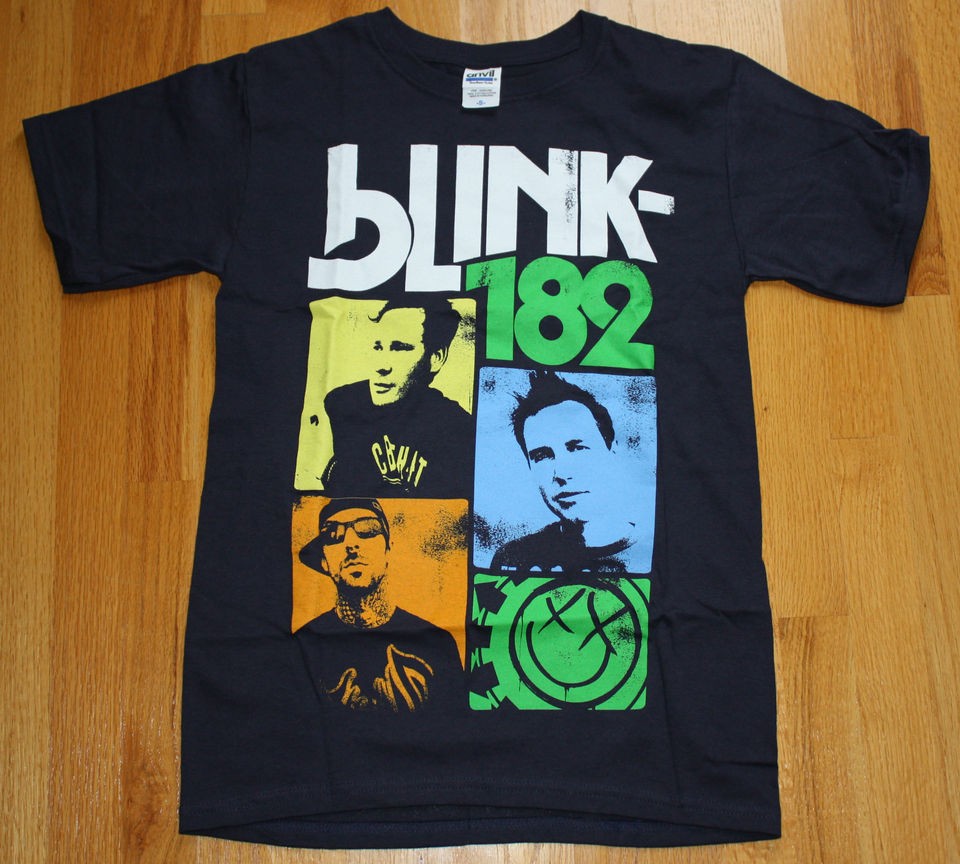 BLINK 182 Navy Blue Shirt BAND Panel Pics Classic