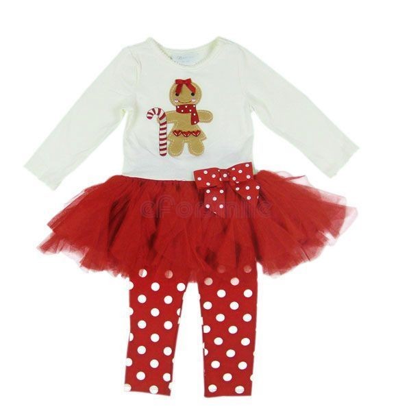 Girl Kids Red&White Christmas Party DressTutu Skirt+Polka Dots 