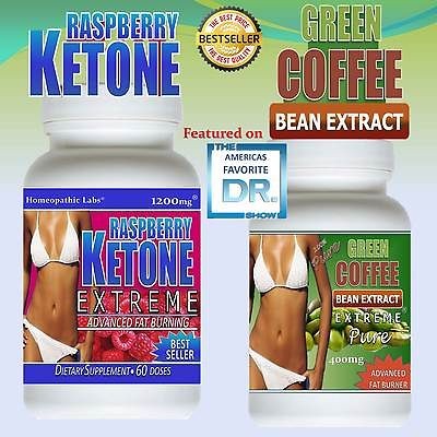 bottles RASPBERRY KETONE PURE & GREEN COFFEE BEAN EXTRACT BEST 