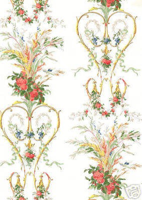 WALLPAPER SAMPLE Antique Heirloom Floral & Hearts