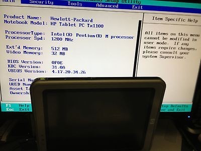 HP TC1100 Tablet Black Blank Screen 1.2GHz 512MB no hard drive AS IS
