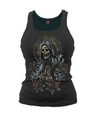 LUCKY 13 SANTA MARIA WOMEN SCREENED TANK T SHIRT TOP TATTOO ROCKABILLY