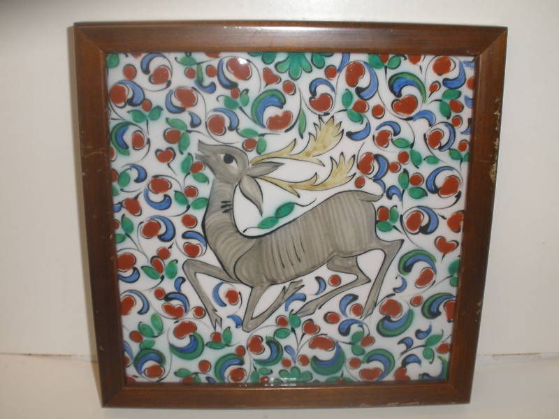 VINTAGE HAND PAINTED GREECE IKAROS POTTERY DEER TILE