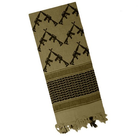   Keffiyeh Headdress Arab Scarf   Crossed RIFLES on Olive Drab OD Green