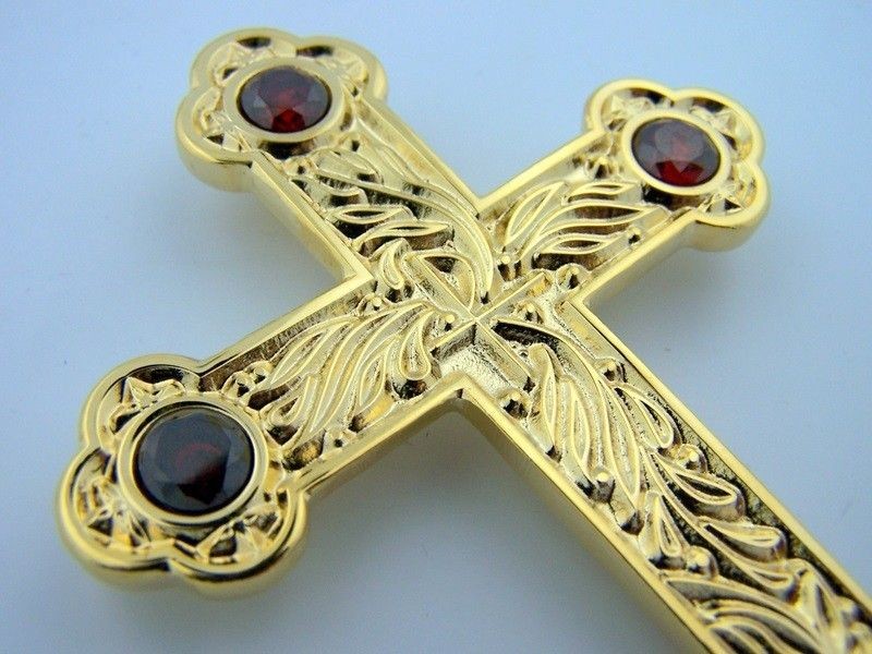 Gold Bishops Pectoral Cross Ruby Gemstone Chi Rho Clerg