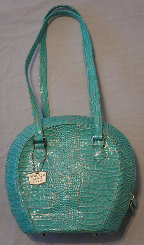 Deborah Lewis Studio Womens Teal Man Made Mock Crock Shoulder Bag 