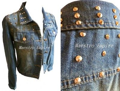 Denim Biker Studded Spikes Punk Vintage Grunge Festival Vest Jacket S 