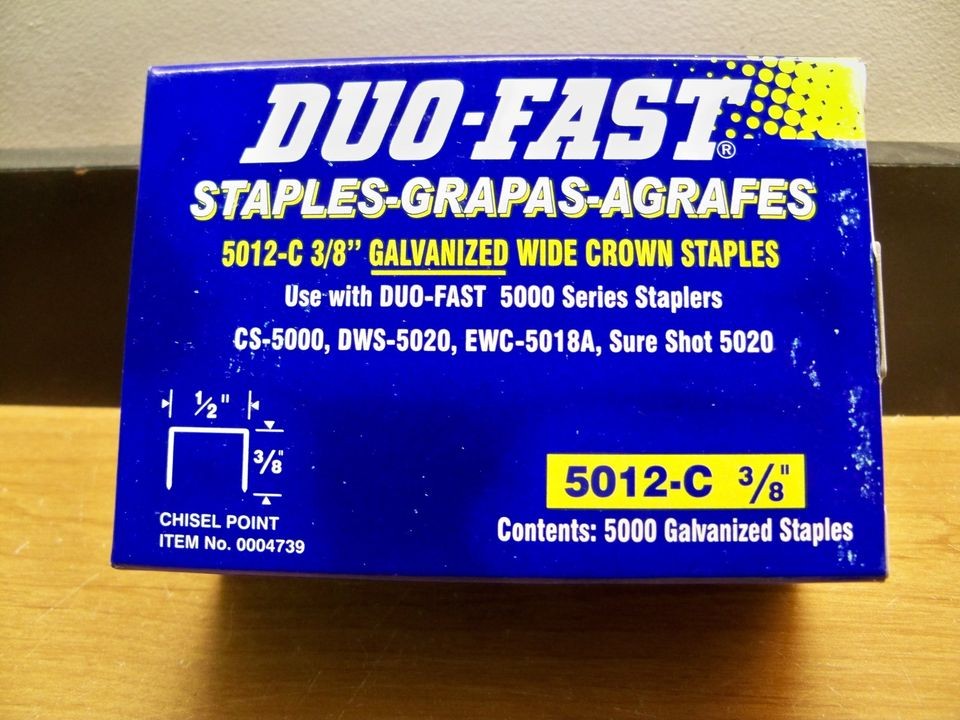 5000 GENUINE DUO FAST 5012C GALVANIZED 3/8 20 GA CROWN STAPLES FRE 