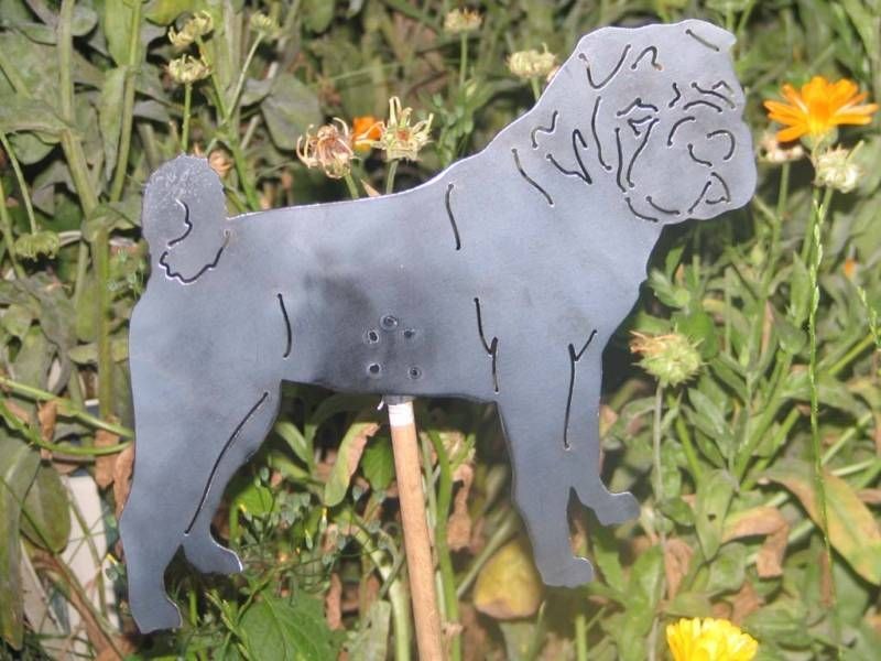 Shar Pei Dog yard garden art statue stake metal