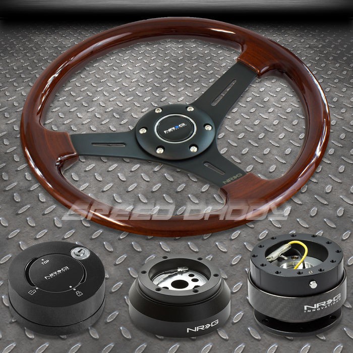 NRG WOOD STEERING WHEEL+HUB+CARB​ON QUICK RELEASE+LB LOCK KIT 69 02 