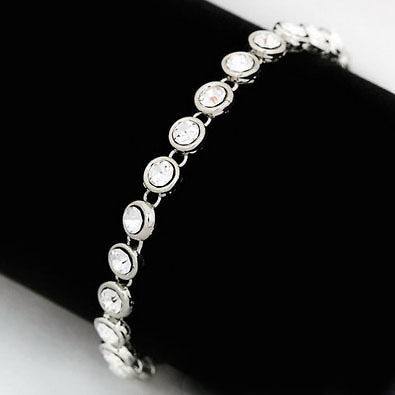 White Gold gp using Swarovski Crystal Link Flexible Row Bangle 