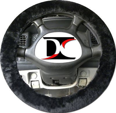 GENUINE SHEEPSKIN STEERING WHEEL COVER VERY NICE BLACK