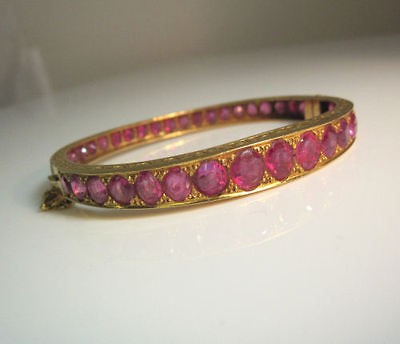   ANTIQUE 19.35CT BIG BURMESE RUBY & 18K VICTORIAN BANGLE BRACELET