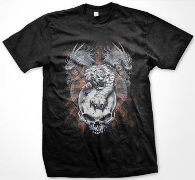 Tiger Dragon Skull Womens Ladies T shirt Japanese Sun Skull Style 