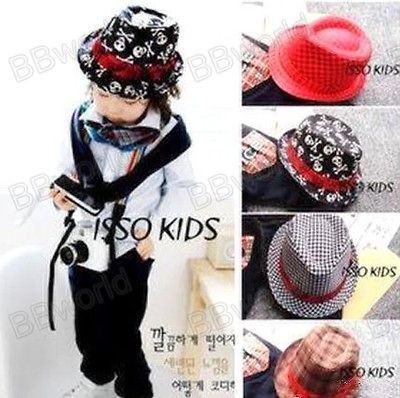 Kids Children Toddler Baby boys girls Fedora Skull Red Tan Black 