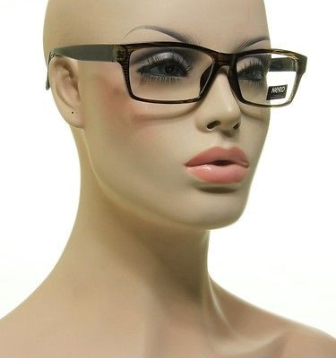 New Cool Fashion Nerd Glasses Rectangle Black Brown & Light Green 