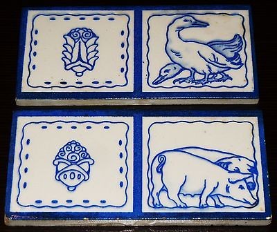   MEISSEN   ERNST TEICHERT) TILES   #20   BLUE & WHITE ANIMALS & SYMBOL