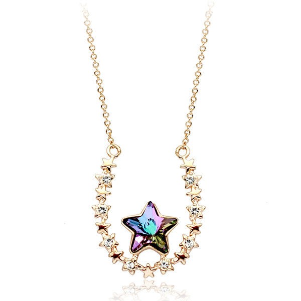   Horseshoe Wish Star Purple Necklace with Genuine Swarovski Element