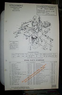 SUNBEAM TALBOT 90 ALPINE STROMBERG DAA 36 CARBURETTER PARTS LIST 