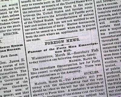 1873 NYC Newspaper PUERTO RICO SLAVERY Slaves Free Abolished 