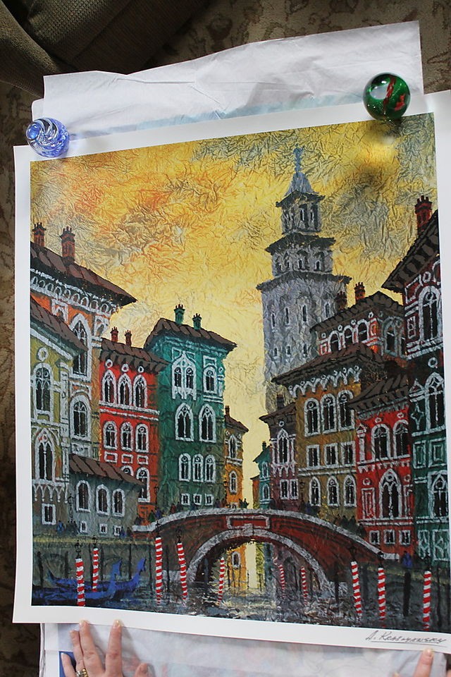 ANATOLE KRASNYANSKY VENICE YELLOW SUNSET SERIOLITHOGRAPH SIGNED IN 