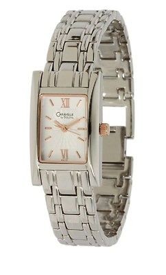   by Bulova Womens Beveled Edge Tank Silver Case Rose Gold Hands Watch