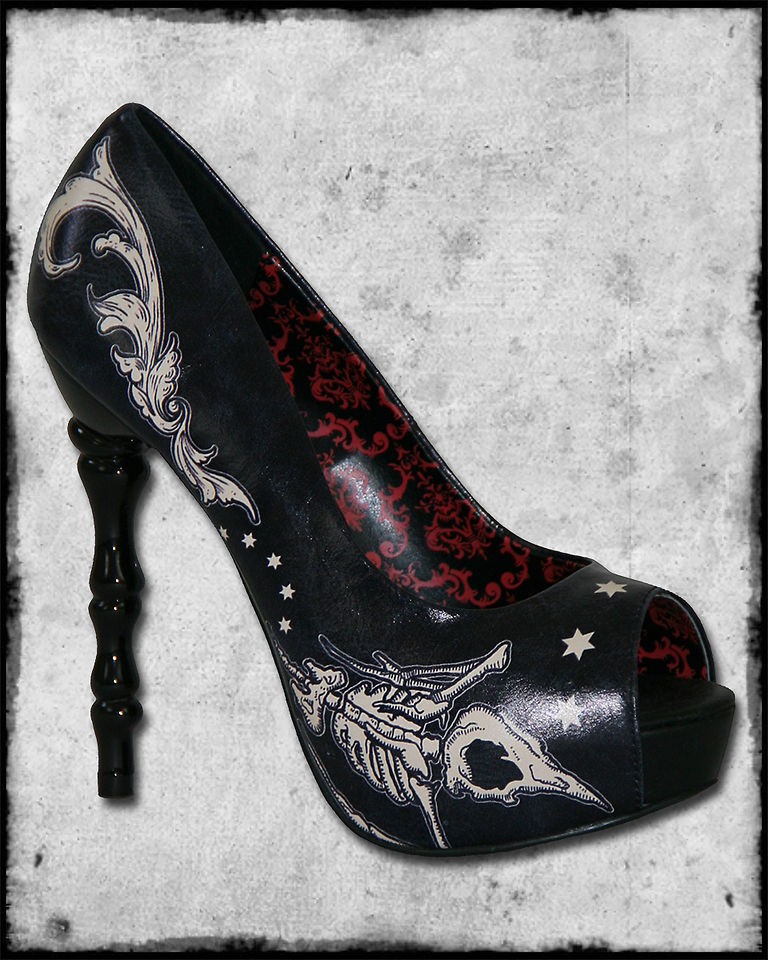   SKELETON SKULL BLUE BLACK RED GOTH TATTOO BONE HEEL PLATFORM SHOES