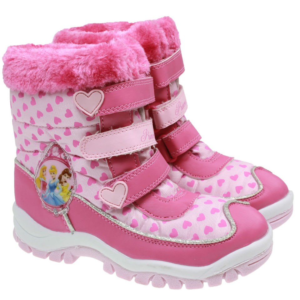   WINTER FUR KIDS SNOW DISNEY PRINCESSES MOON MUCKER BOOTS UK SIZES 6 12