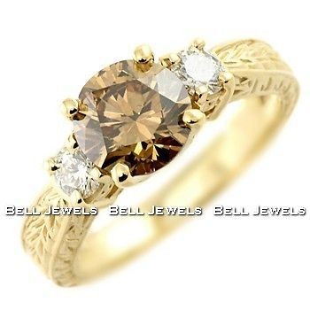   COGNAC CHOCOLATE BROWN DIAMOND 3 STONE ENGAGEMENT RING 14K YELLOW GOLD