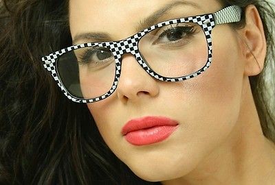   Clear Lens Glow in the Dark Black White Checkers Womens Men Eyeglasses