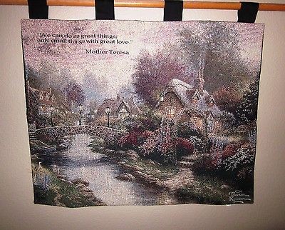 Thomas Kinkade Tapestry Wall Hanging Lamplight Bridge Mother Teresa 