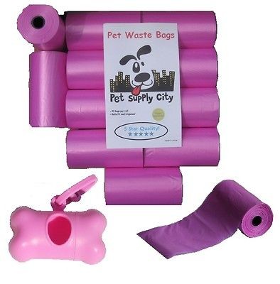 BIODEGRADABLE DOG PET WASTE POOP BAGS Durable + FREE DISPENSER PINK 