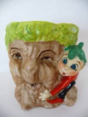 Vintage Elf PIXIE on TREE STUMP w/ FACE Planter Acme China