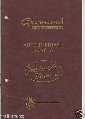 Garrard Type A vintage Auto Turntable Instruction Manual