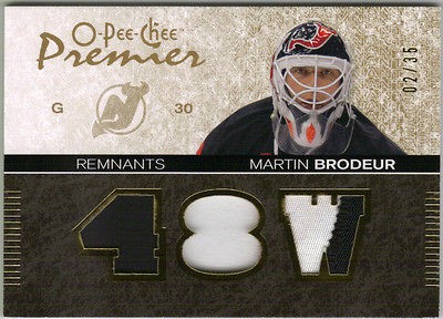   Premier Martin Brodeur Triple Remnants Patch Card #d /35 (PR MB