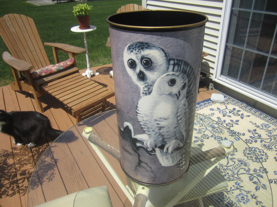 Richard Hinger SnowyOwls Vintage Metal Trash Can