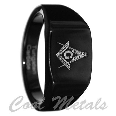 12mm Black Freemason Masonic Tungsten Ring Band Size 7.5