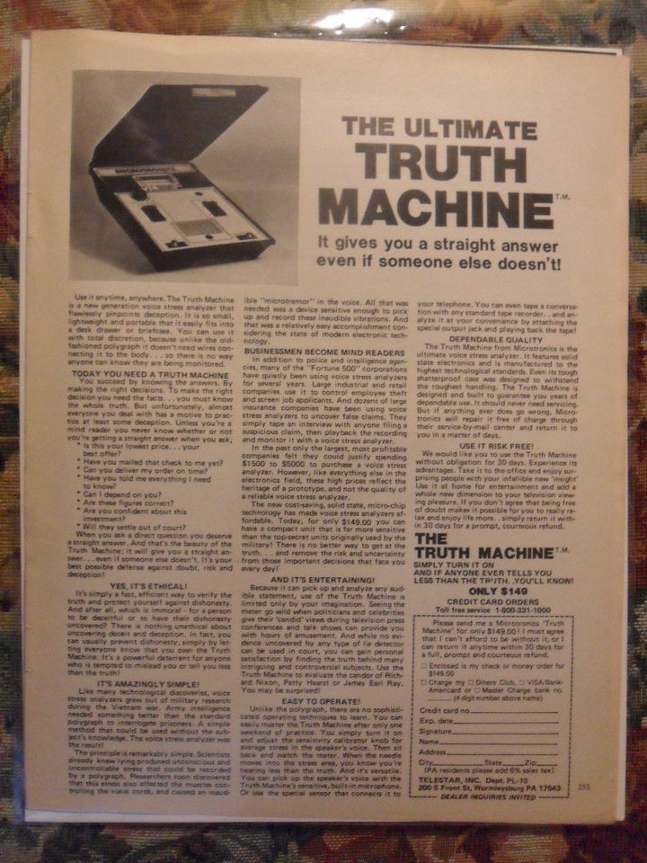 1979 Print Ad Telestar Ultimate Truth Machine ~ Lie Detector Test